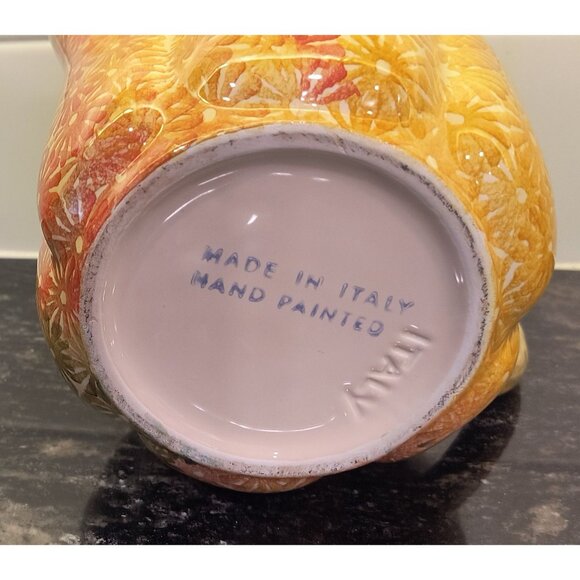 Hand-Painted Orange, Gold, Green Italian Flower-Pattern Ceramic Pitcher - Picture 4 of 4